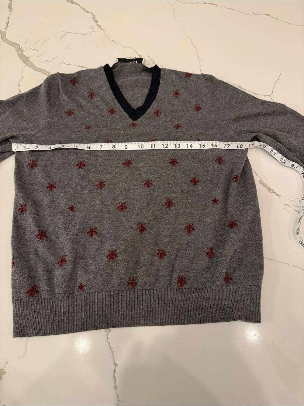 Gucci Gray V-Neck Sweater with Red Insect (See Photos) - Picture 4 of 7